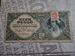 1945-ös 1000 Pengő VF+ MNB bélyeggel