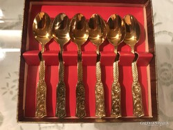 FLATWARE - 6 pcs - GOLD-PLATED - 24 karat - MARKED - SPOON - 11.5 x 2.5 cm - PERFECT CONDITION