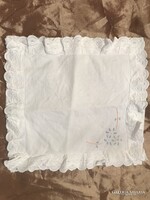 HÍMZETT - PÁRNA - KÉZIMUNKA  LENVÁSZON - 30 x 30 cm  - HIBÁTLAN