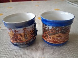 Retro keleti mintás porcelán csésze pár (sérült, dekorációnak)