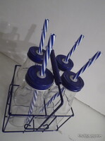 REKESZ - FÉM + 4 db - ÜVEG - ÚJ - 23 x 14 x 14  cm - 2 dl - OSZTRÁK - KIRÁLYKÉK