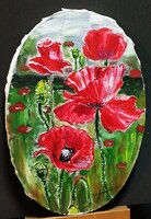 Festmény  UDVARHELYI ZSUZSA : PIPACS (olaj, vászon, kereten,  20x30  cm)
