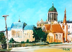Festmény (02/06) - BÁNFI : ESZTERGOM, BAZILIKA (olaj, karton, 50x35  cm)