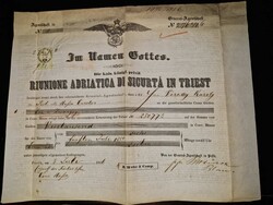 1856, nagyon szép biztosítási kötvény, Adriatica biztosító Pesten