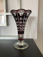 Bordón pácolt ólomkristály talpas váza - 27 cm - geometrikus mintákkal