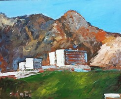 Festmény (V-04) - BÁNFI : MAGAS TÁTRA (olaj, farost, 30x24 cm)