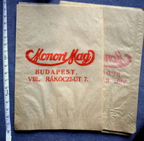 Monori Mag  Budapest Rákóczi-út 7. --  használatlan békebeli  reklám papír tasak  12x17cm