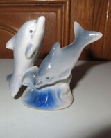 Régi retro porcelán delfin  figura pár nipp  9 x 7 cm