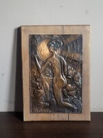 Antik Art Deco / Szecessziós Domborított Réz Falikép – „Fény” (Női Akt a Holdfénynél)