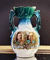 I. világháborús hazafias porcelán váza II. Vilmos és I. Ferenc József Einigkeit Macht Stark 1072