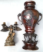 Régi bronz gyertyatartó / antik bronz váza (Japán)