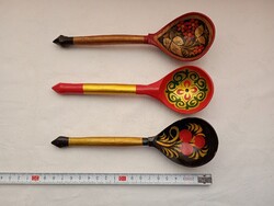 Khokhloma 23 - Fakanál Orosz Hohloma Xохлома fa kanál kézi festés 3db egyben 19cm retro