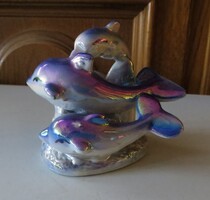 Régi retro irizáló porcelán delfin figura  nipp 10 x 8 cm