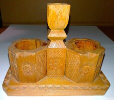 Lenyűgöző SZÉKELYFÖLDI NÉPMŰVÉSZ SÓ /BORS vagy ÍRÓASZTAL SZETT -KINEK MIRE -HIBÁTLAN 10 X 13 cm