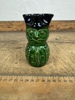 -AX672- Zöld mázas Miska kancsó népi kerámia huszár kulacs boros korsó cserép figura miskakancsó