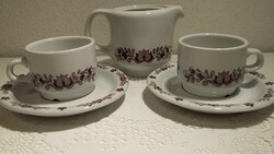 Alföldi porcelán barna magyaros kávékiöntő kancsó, kávés csésze alátét kistányérral