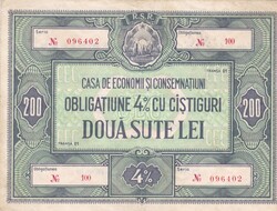 200   Lei  Értékü Nyeremény Kötvény    Románia A képen látható Állapotban
