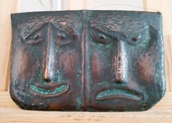 Iparművész brutalista réz/bronz falimaszk (Percz János?)  27x17 cm