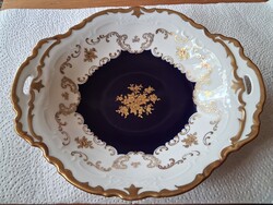 Vintage német Reichenbach porcelán kínálótál (sötétkék - "Echt Kobalt", 24x20 cm)