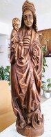 Mária a Kisjézussal kézzel faragott fa szobor, falidísz nagy méret (75 cm)