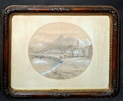 Karl Reinhold (1820-1887): Alpesi táj - XIX. századi antik különlegesség, eredeti keretében