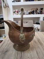Antik Vörösréz Kaspó Porcelán Fogantyúval Delfti Mintás.Oroszlánfejes Réz Díszítéssel.