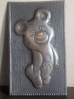 Ritka Retro Misa Maci Réz Falikép – 1980-as Moszkvai Olimpia (36×22 cm)