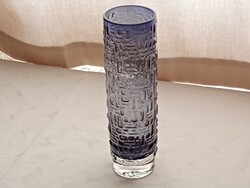 Üveg henger alakú váza Emil Funke brutalista Gral Glas retro Ø57x208mm