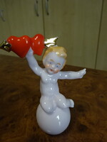 Német porcelán angyalka, ámor nyila a kezében, magassága 8 cm. Jókai