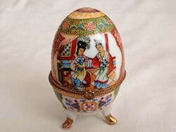 Porcelán tojás Fabergé stílusú lábakon álló ékszertartó dísztojás keleti mintával  Ø6x10cm