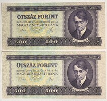 500 Ft - 1975 'E' sorozat - aUNC - 2 db sorszámkövető