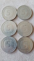 6 db német 5 márka érme – 1975–1992