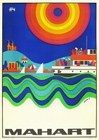 Molnár Kálmán Mahart retro hajózási plakát reprint nyomat, reklám poszter nyár tó tópart hullámok
