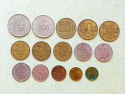 Románia 15 db Különböző Érme 1 Bani 1 5 10 20 50 100 Lej 1990-2005