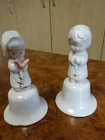 Német porcelán figura, csengő - fiú és lány páros, magassága 9 cm. Jókai