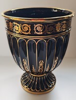 Hollóházi 'Cézár' monumental vase – black–gold pyrogranite – 41 cm – rare, hand-gilded kiwi