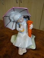 Német porcelán, SCHEIDIG - KUNST GRAFENTHAL figura, napernyős kislány. Jókai