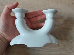 Kétágú hófehér porcelán gyertyatartó