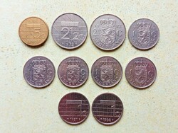 Hollandia 10 db Különböző Érme 5 2 1 Gulden 1967-1988