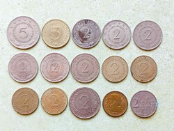 Jugoszlávia 15 db Különböző Érme 2 5 Dínár 1971-2002
