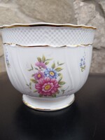 Elegáns Hollóházi Porcelán Kaspó – Gazdagon Aranyozott, Virágmintás (14 cm)