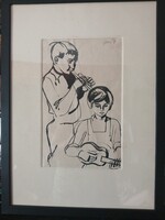 Józsa János festőművész és grafikusművész Zenélő gyerekek