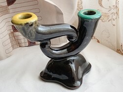 Kerámia kétágú gyertyatartó egybe fordított pipák vintage  18x12x15cm