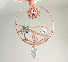 ÚJ Vörösréz drótból készített fali dekoráció swarovski kristályokkal