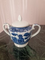 Antik kék - fehér porcelán cukortartó keleti / kínai Willow és pagoda mintával