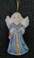 Porcelán angyal figura / csengő karácsonyfadísz – Lírával, 7 cm - nyitott énekeskönyvvel