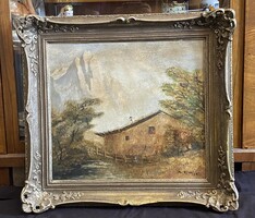 M. RITT 1952, ALPOK - ANTIK, OLAJ, VÁSZON, TÁJKÉP FESTMÉNY, EREDETI KERETBEN 67 X 62 CM