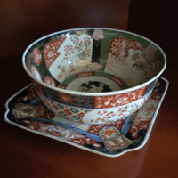 Eladó antik japán Arita–Imari porcelán tál alátéttel