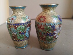 Kínai rekesz zománc ( Cloisonne) miniatűr váza pár - 6.2 cm ( kifogástalan állapotban