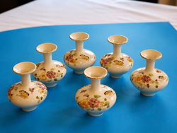 6 db eredeti Zsolnay Butterfly (Pillangó) kézzel festett porcelán mini váza – 8,5 cm – hibátlan